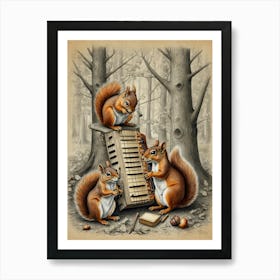 Squirrels Playing Accordion Art Print