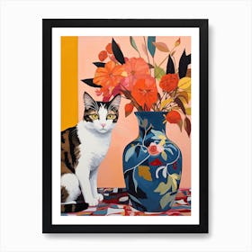 Snapdragon Flower Vase And A Cat, A Painting In The Style Of Matisse 0 Art Print