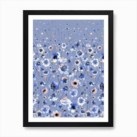 Ink Soft Flowers Blue Degrade Art Print