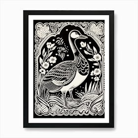 B&W Bird Linocut Goose 3 Art Print