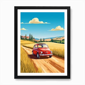 A Fiat 500 In The Tuscany Italy Illustration 3 Art Print