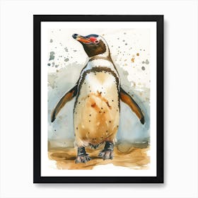 Humboldt Penguin Salisbury Plain Watercolour Painting 1 Art Print