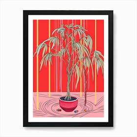 Pink And Red Plant Illustration Ponytail Palm 2 Art Print