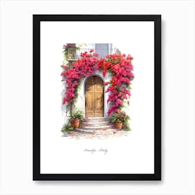 Amalfi, Italy   Mediterranean Doors Watercolour Painting 5 Poster Art Print