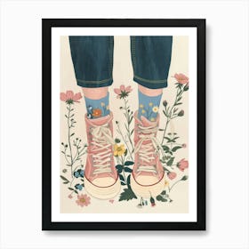 Pink Sneakers And Flowers 5 Art Print