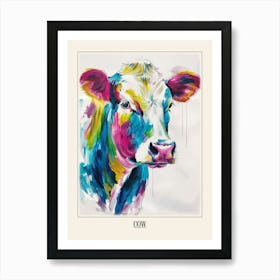 Cow Colourful Watercolour 1 Poster Art Print