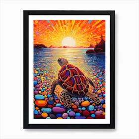 Geometric Sea Turtle On The Beach 3 Art Print