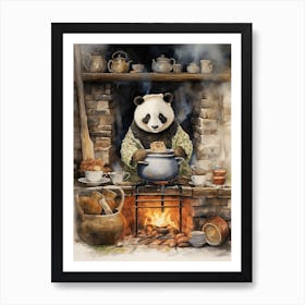 Panda Art Cooking Watercolour 2 Art Print