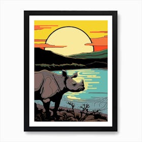 Rhino With The Sun Geometric Illustration 3 Art Print