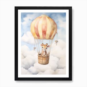 Baby Giraffe 3 In A Hot Air Balloon Art Print