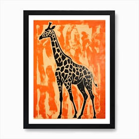 Giraffe, Woodblock Animal  Drawing 5 Art Print