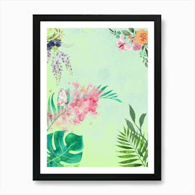 Watercolor Of Flowers And Leaves Garden Illustration Art Print