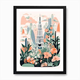 Burj Khalifa   Dubai, United Arab Emirates   Cute Botanical Illustration Travel 3 Art Print