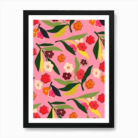 Retro Floral Fields Art Print