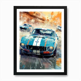 Racing Cars In The Rain Retro Racing Car Art Print