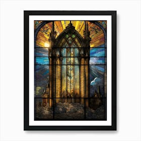 Stained Glass Window Artistic Light Scene Castle Art Print