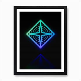 Neon Blue and Green Abstract Geometric Glyph on Black n.0369 Art Print