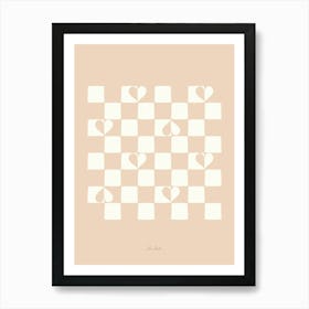 Neutral Checkered Hearts Art Print