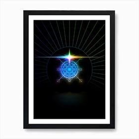 Neon Geometric Glyph in Candy Blue and Pink with Rainbow Sparkle on Black n.0162 Art Print