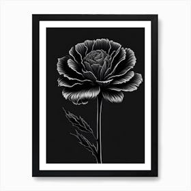 A Carnation In Black White Line Art Vertical Composition 41 Art Print