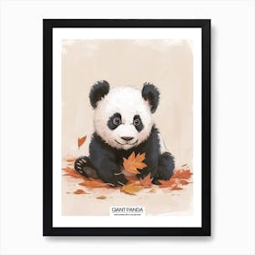 Giant Panda Cub Playing With A Fallen Leaf Poster 3 Art Print