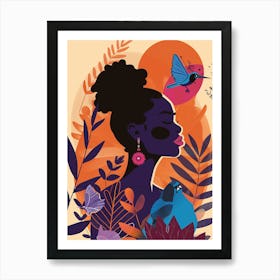 Silhouette Of African Woman with Hummingbird - abstract art, abstract painting  city wall art, colorful wall art, home decor, minimal art, modern wall art, wall art, wall decoration, wall print colourful wall art, decor wall art, digital art, digital art download, interior wall art, downloadable art, eclectic wall, fantasy wall art, home decoration, home decor wall, printable art, printable wall art, wall art prints, artistic expression, contemporary, modern art print, unique artwork, Art Print