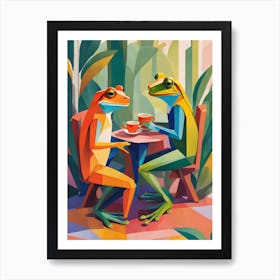Two Frogs At A Table Art Print