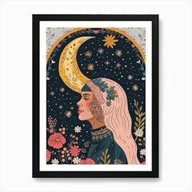 Moon And Flowers 1 Art Print