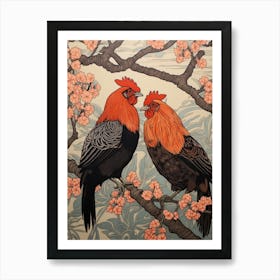 Art Nouveau Birds Poster Rooster 2 Art Print