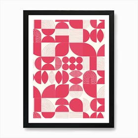 Modern Art Geometric Shapes Fuchsia and White Art Print