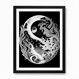 Fire And Water Yin and Yang Linocut Art Print