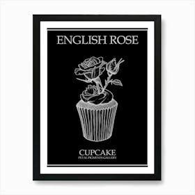 English Rose Cupcake Line Drawing 2 Poster Inverted Art Print