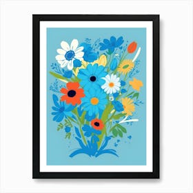 Beautiful Flowers Illustration Vertical Composition In Blue Tone 37 Art Print