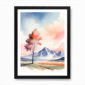 Tranquil Mountains In Minimalist Watercolor Vertical Composition 43 Art Print