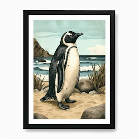 Adlie Penguin Boulders Beach Simons Town Vintage Botanical Painting 3 Art Print