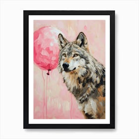 Cute Timber Wolf 1 With Balloon Art Print