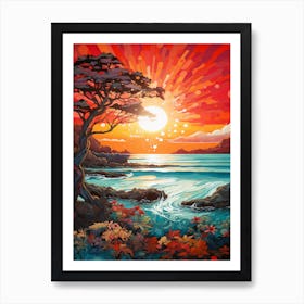 Coral Beach Australia At Sunset Vibrant Painting 7 Art Print