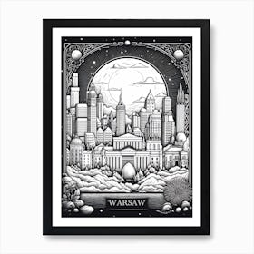 Warsaw, Poland, Tarot Card Travel  Line Art 8 Art Print