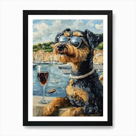 Airedale Drinks Wine At The Harbor Art Print