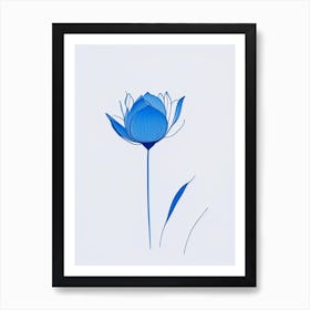 Blue Lotus Minimal Line Drawing 4 Art Print