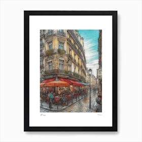 Paris France Drawing Pencil Style 2 Travel Poster Art Print