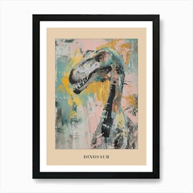 Pastel Pink & Teal Dinosaur Portrait Illustration Poster Art Print