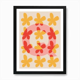 Alphabet Flower Letter Q Print - Pink, Yellow, Red Art Print