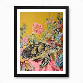 Floral Animal Painting Turtle 3 Art Print