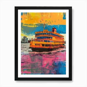 The Staten Island Ferry New York Colourful Silkscreen Illustration 2 Art Print