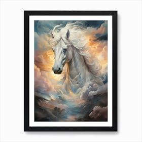 White Horse In The Clouds Art Print