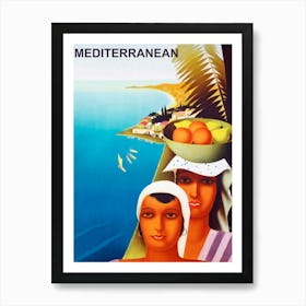 Mediterranean Coast, Women With Fruit Basket Art Print