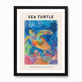 Sea Turtle Underwater Pencil Scribble Poster 3 Art Print