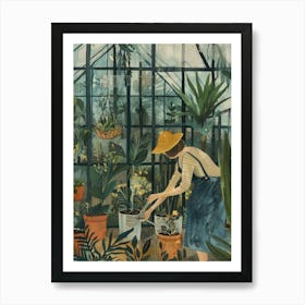 Woman In A Greenhouse Art Print