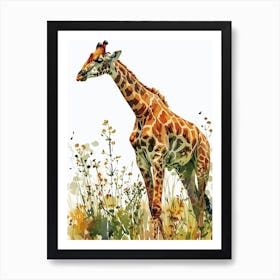 Giraffes Wandering Through The Grass 2 Art Print
